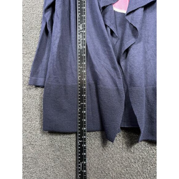 Talbots Open Front Waterfall Cardigan Sweater Womens 1X Navy Pink Heart On Back - Picture 4 of 5